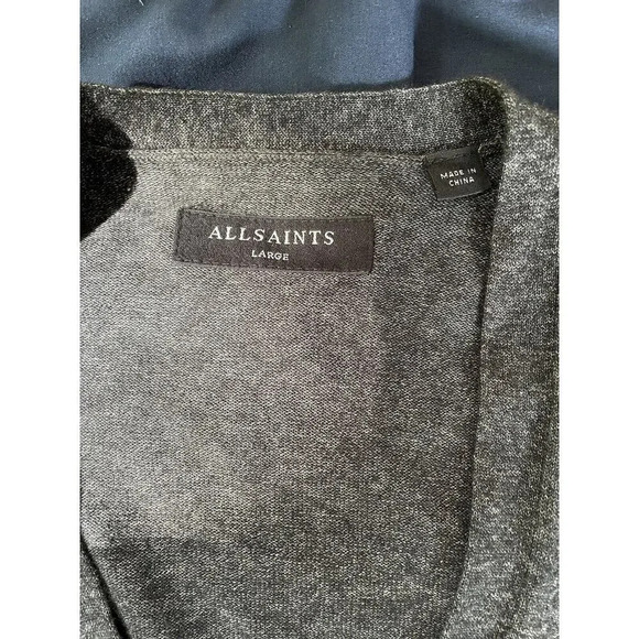 All Saints Men’s Talacre Button Front Elbow Patch Cardigan Gray Size Large - Picture 3 of 6